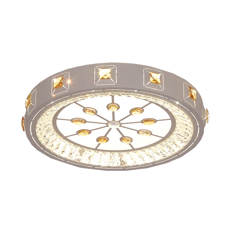 Modern Crystal Led Ceiling Lamp Round Flushmount Design With Orange Chevron Pattern In Chrome