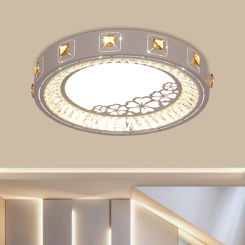 Modern Crystal LED Ceiling Lamp – Round Flushmount Design with Orange Chevron Pattern in Chrome