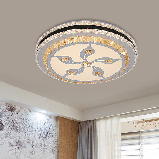 Modern LED Crystal Flush Mount Ceiling Lamp with Faceted Design - Chrome Finish