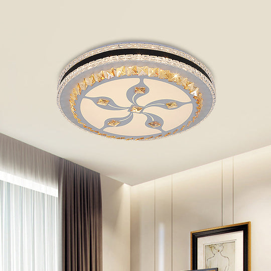 Modern LED Crystal Flush Mount Ceiling Lamp with Faceted Design - Chrome Finish