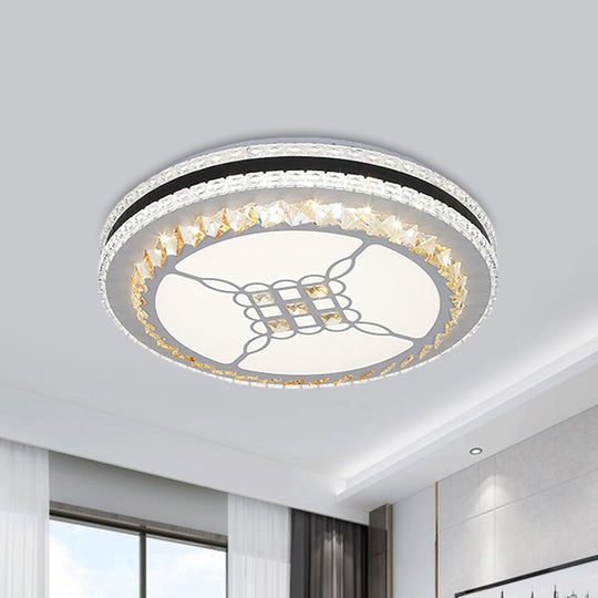 Modern LED Crystal Flush Mount Ceiling Lamp with Faceted Design - Chrome Finish