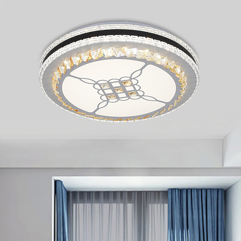 Modern LED Crystal Flush Mount Ceiling Lamp with Faceted Design - Chrome Finish