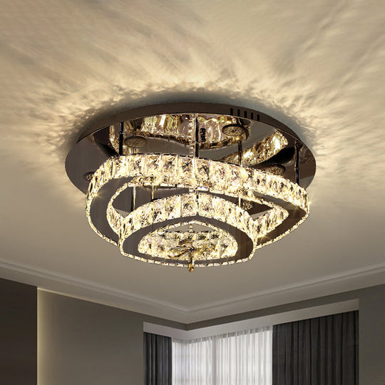 Sleek Chrome Geometric Ceiling Flushlight with Crystal Rectangle Shade - Minimalist Design