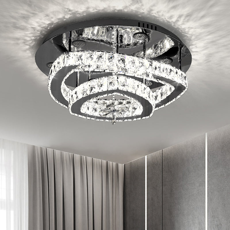 Sleek Chrome Geometric Ceiling Flushlight with Crystal Rectangle Shade - Minimalist Design