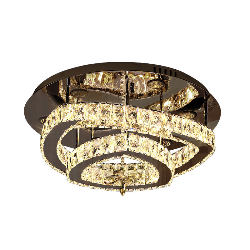 Sleek Chrome Geometric Ceiling Flushlight with Crystal Rectangle Shade - Minimalist Design