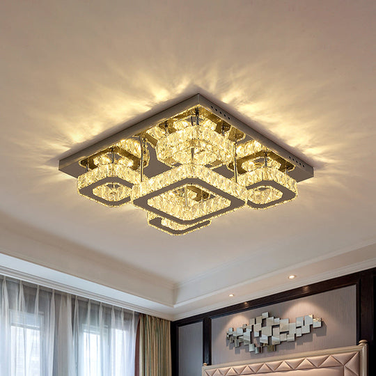 Modern Square Crystal LED Ceiling Flush Mount in Chrome for Sleeping Room