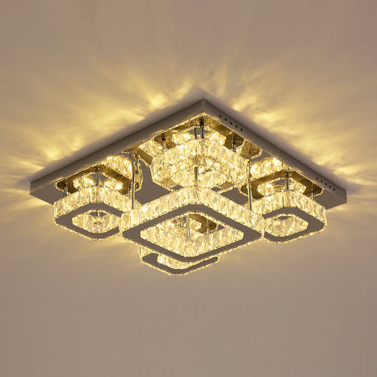 Modern Square Crystal LED Ceiling Flush Mount in Chrome for Sleeping Room