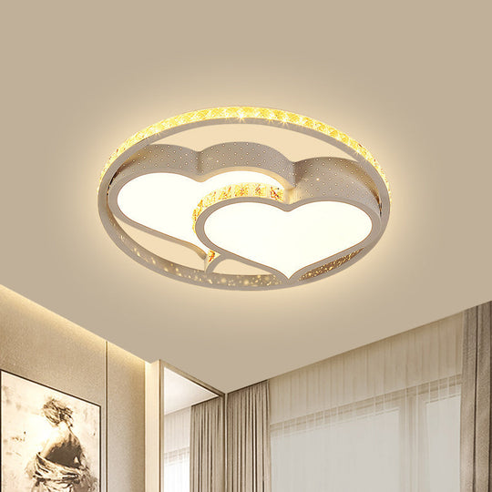 Minimalist LED Parlor Ceiling Light - White Flush Mount Lighting with Crystal Heart/Flower Shade