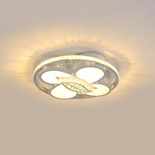 Minimalist LED Parlor Ceiling Light - White Flush Mount Lighting with Crystal Heart/Flower Shade