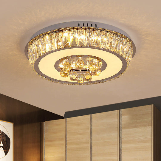 Round Crystal Block LED Ceiling Mount Light in Chrome – Enhancing Simplicity for Living Room