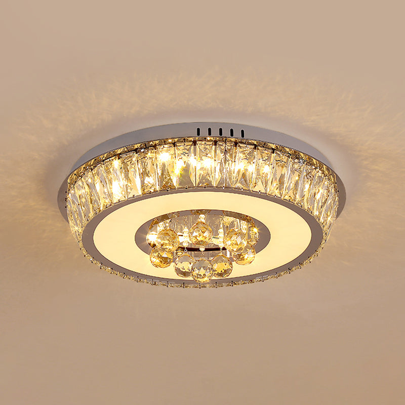 Round Crystal Block LED Ceiling Mount Light in Chrome – Enhancing Simplicity for Living Room