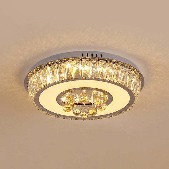 Round Crystal Block LED Ceiling Mount Light in Chrome – Enhancing Simplicity for Living Room