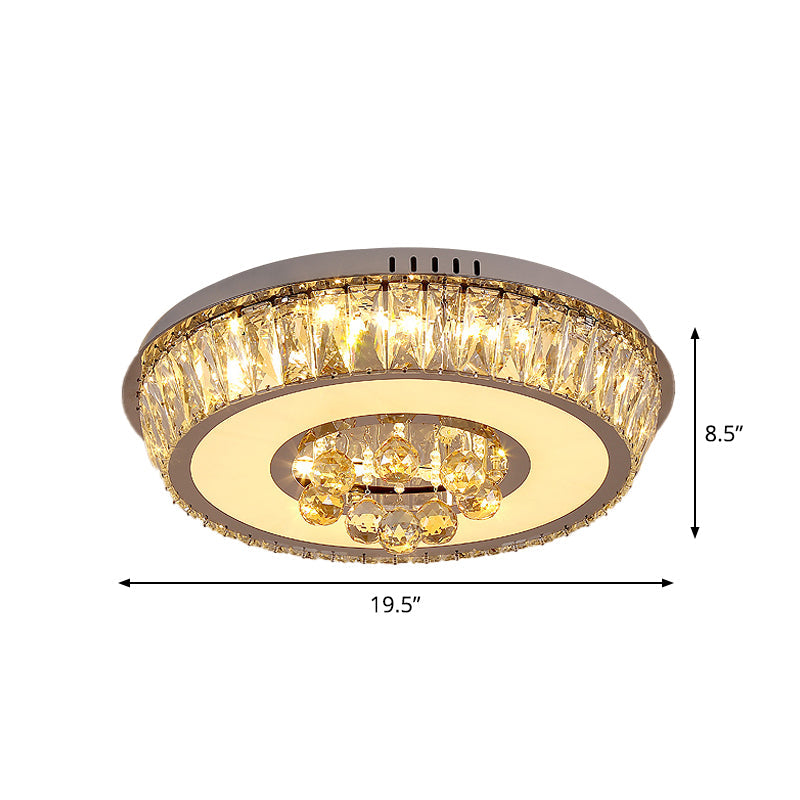 Round Crystal Block LED Ceiling Mount Light in Chrome – Enhancing Simplicity for Living Room