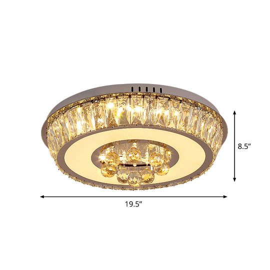 Round Crystal Block LED Ceiling Mount Light in Chrome – Enhancing Simplicity for Living Room