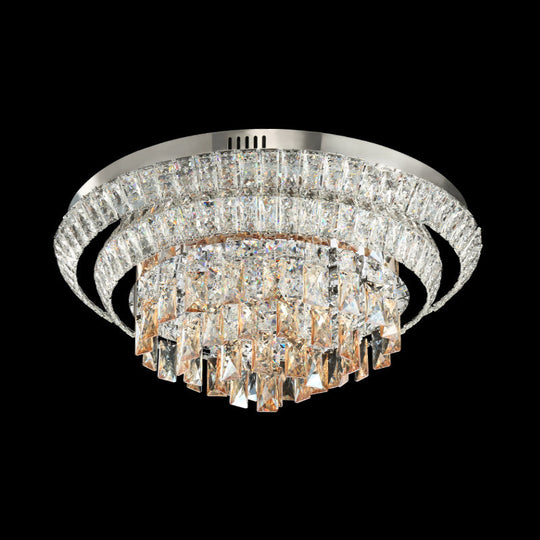 Contemporary Led Crystal Flush Mount Ceiling Light With Tiered Round Design & Chrome Finish