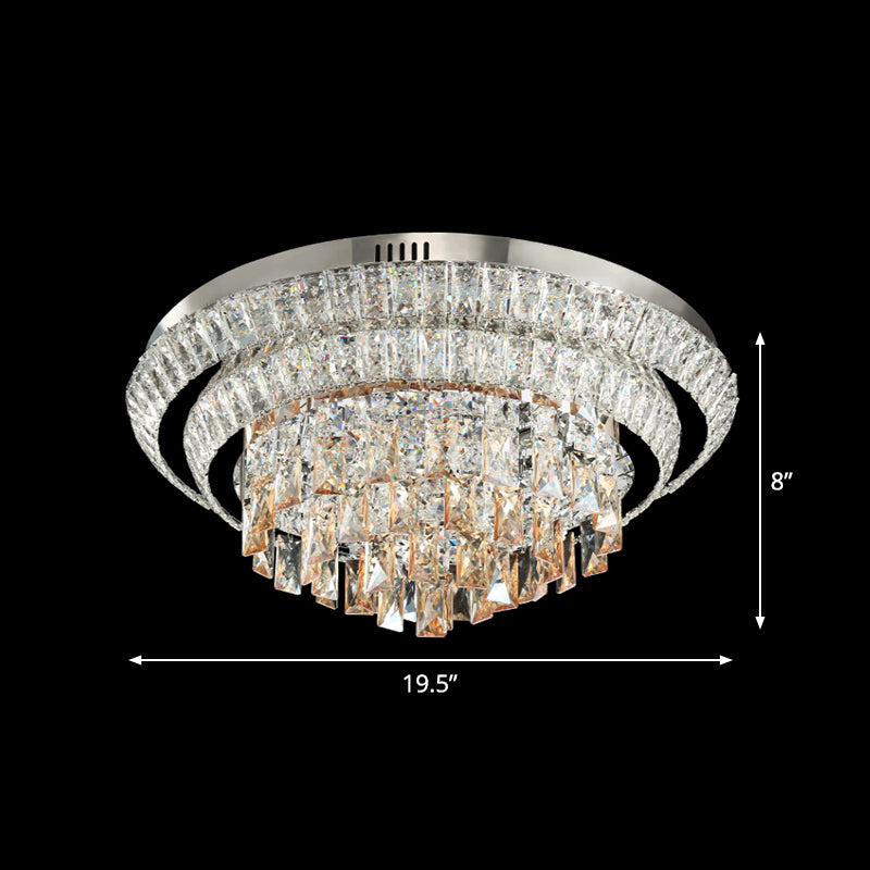 Plafonnier LED contemporain à encastrer en cristal avec design rond à plusieurs niveaux et finition chromée