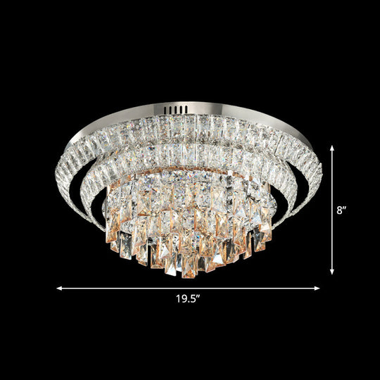 Contemporary Led Crystal Flush Mount Ceiling Light With Tiered Round Design & Chrome Finish