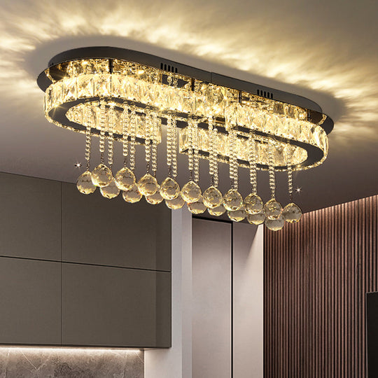 Modern LED Chrome Flush Mount Ceiling Light with Crystal Accents