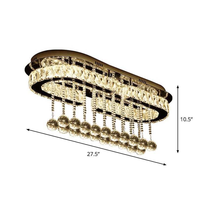 Modern LED Chrome Flush Mount Ceiling Light with Crystal Accents