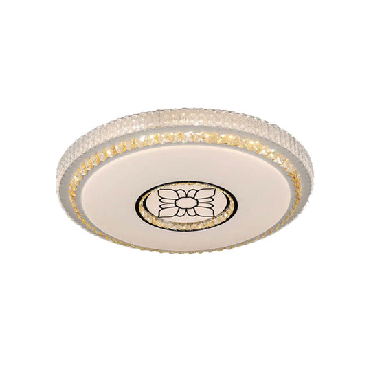 Modern Circular Cut Crystal LED Ceiling Flush Mount with Flower Pattern in White