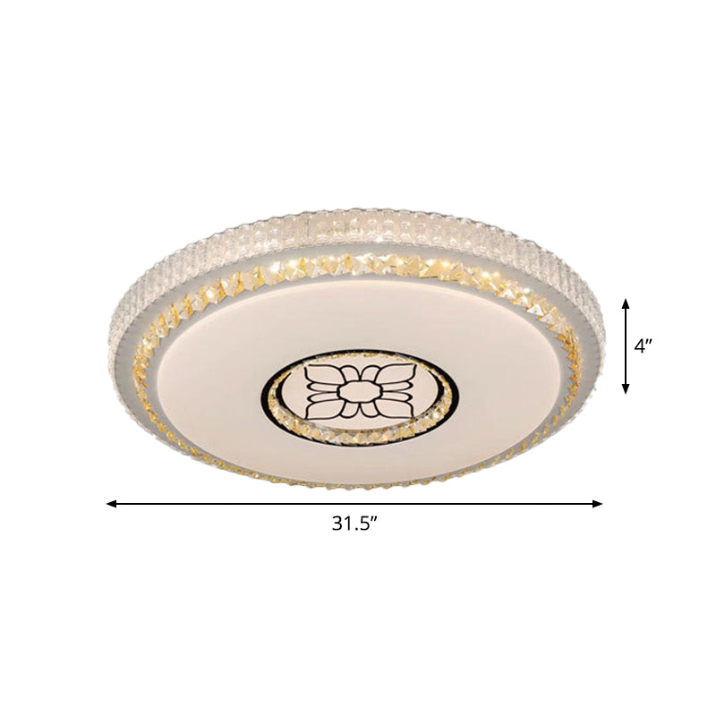 Modern Circular Cut Crystal LED Ceiling Flush Mount with Flower Pattern in White