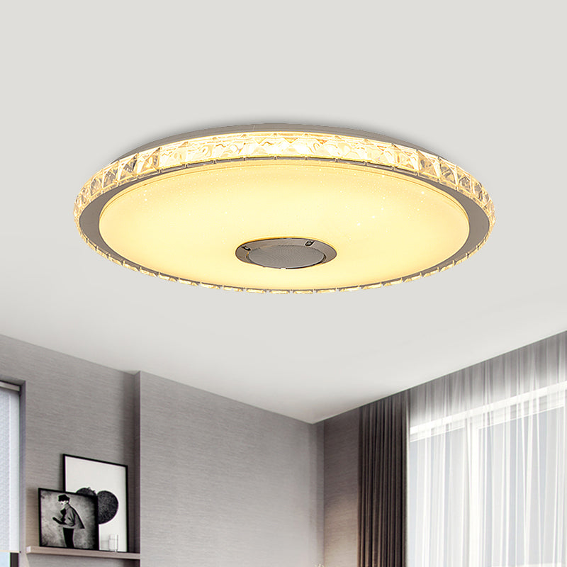 Modernist Slim Round Flush Mount Crystal Block Led Ceiling Fixture In Chrome - 16/19.5 W For Bedroom