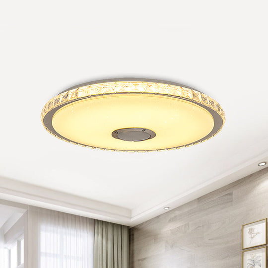 Modernist Slim Round Flush Mount Crystal Block Led Ceiling Fixture In Chrome - 16/19.5 W For Bedroom