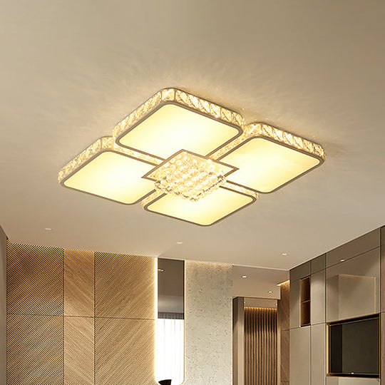 Contemporary Chrome LED Crystal Ceiling Lamp with Warm/White Light - Square Flush Mount