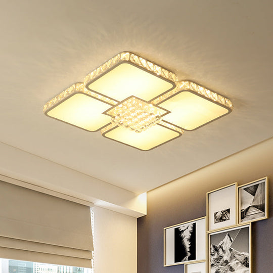 Contemporary Chrome LED Crystal Ceiling Lamp with Warm/White Light - Square Flush Mount