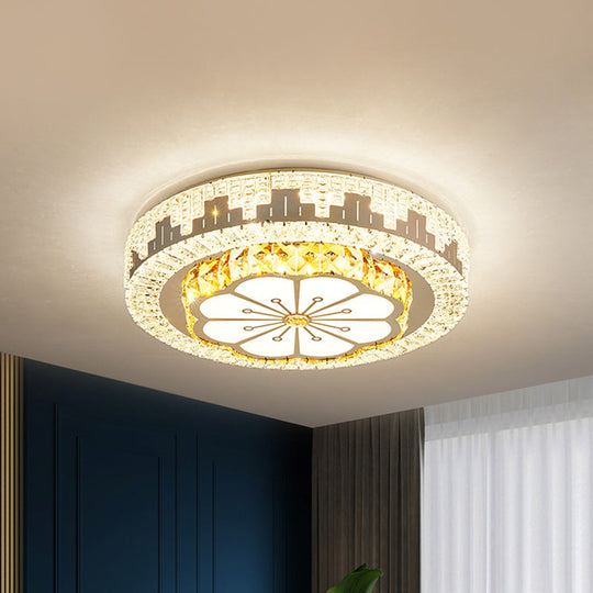 Modern LED Ceiling Lamp with Crystal Flower/Round Cut Design - Chrome Flush Mount for Bedroom