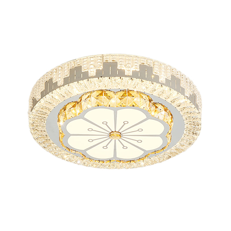 Modern LED Ceiling Lamp with Crystal Flower/Round Cut Design - Chrome Flush Mount for Bedroom