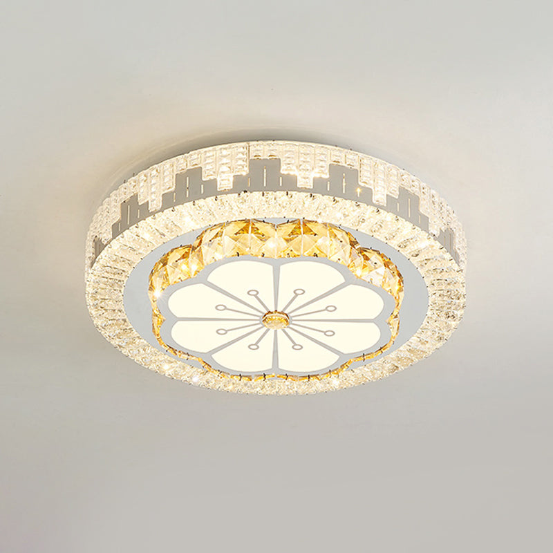 Modern LED Ceiling Lamp with Crystal Flower/Round Cut Design - Chrome Flush Mount for Bedroom