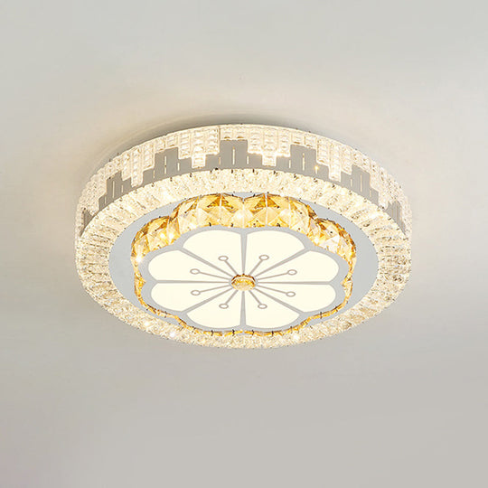 Modern Led Ceiling Lamp With Crystal Flower/Round Cut Design - Chrome Flush Mount For Bedroom