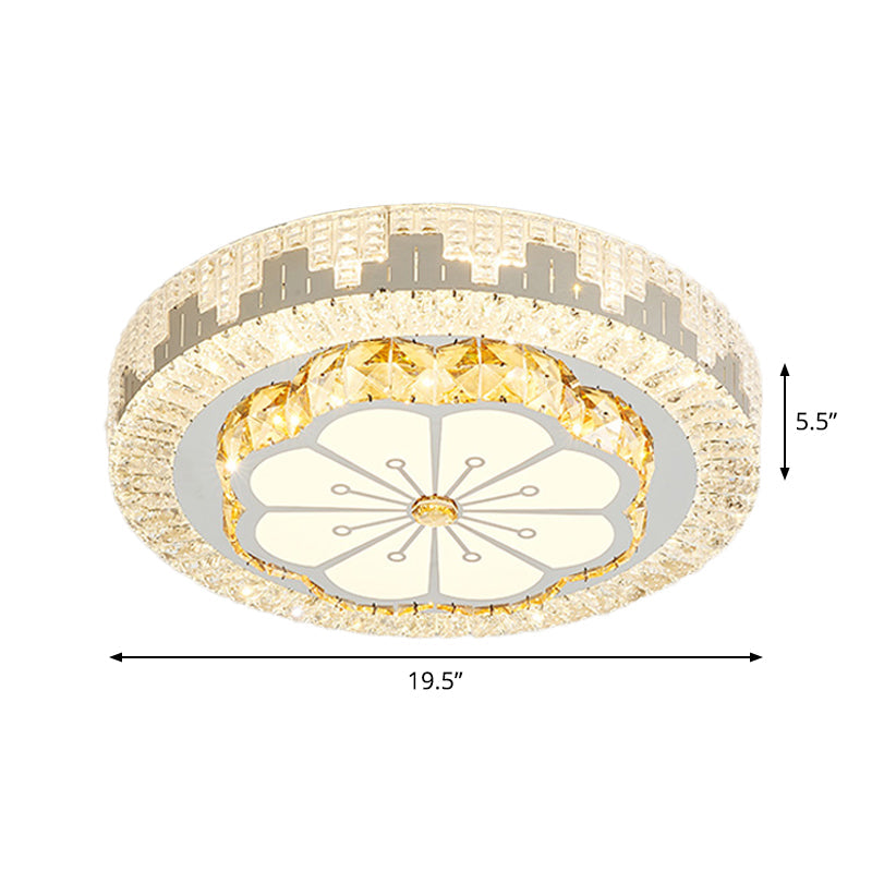 Modern LED Ceiling Lamp with Crystal Flower/Round Cut Design - Chrome Flush Mount for Bedroom