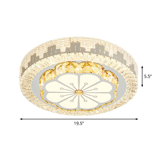 Modern Led Ceiling Lamp With Crystal Flower/Round Cut Design - Chrome Flush Mount For Bedroom