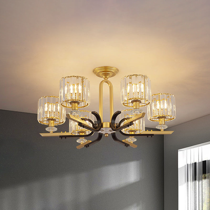 Modern Gold Drum Ceiling Lamp - Prismatic Crystal Semi Flush Mount Chandelier (3/6 Bulbs) 6 /