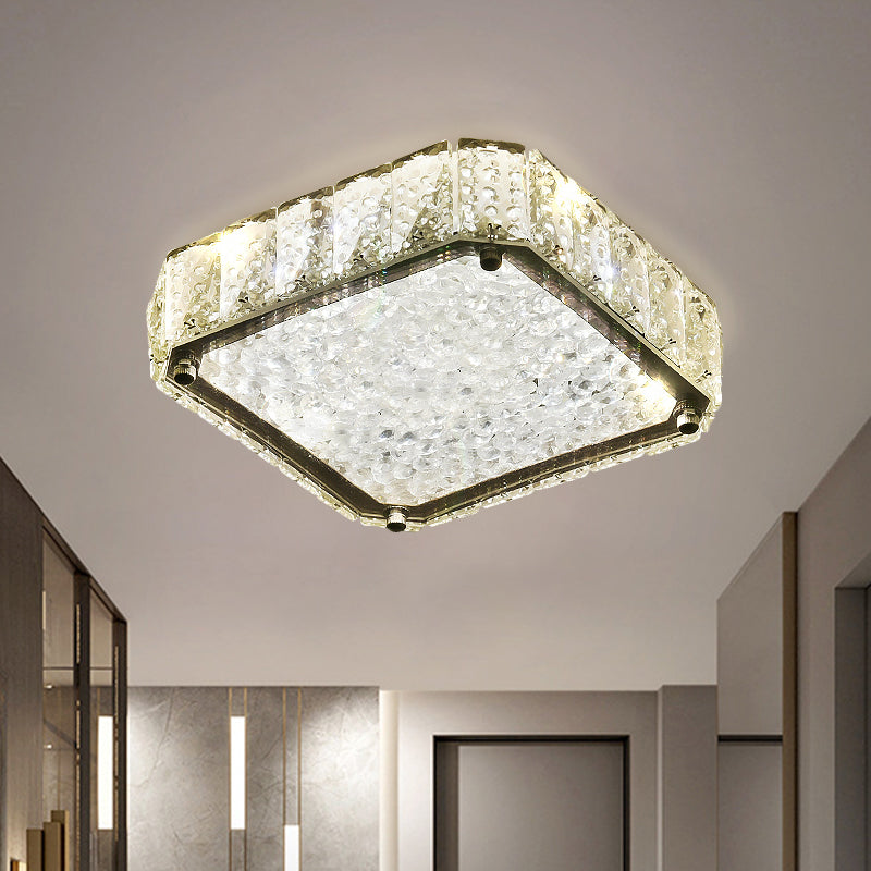 Modern Led Flush Lamp: Stainless-Steel Round/Square/Flower Ceiling Fixture With Clear Crystal Shade