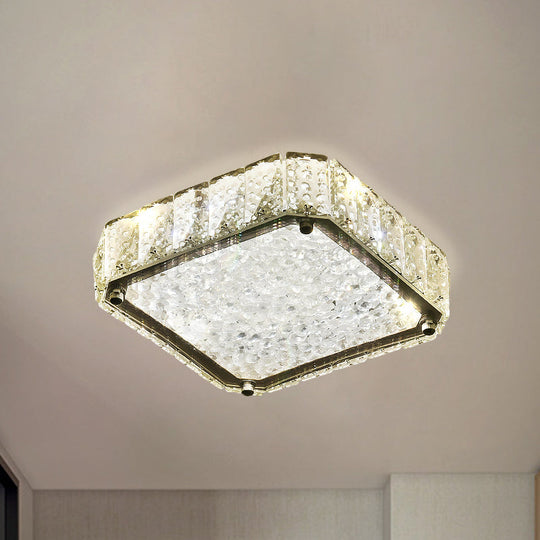 Modern Led Flush Lamp: Stainless-Steel Round/Square/Flower Ceiling Fixture With Clear Crystal Shade