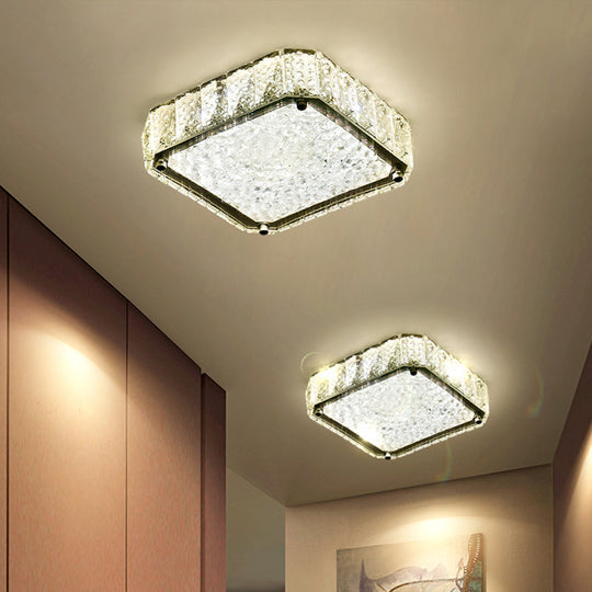 Modern Led Flush Lamp: Stainless-Steel Round/Square/Flower Ceiling Fixture With Clear Crystal Shade