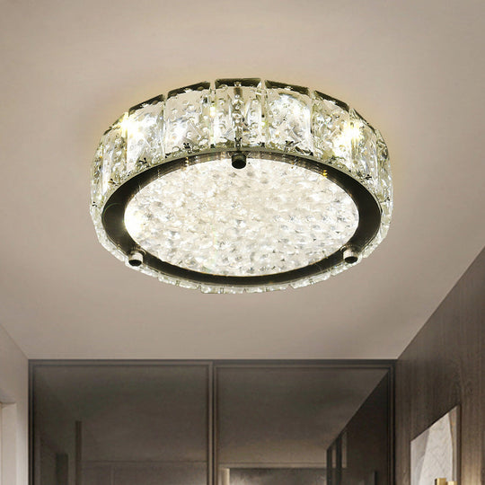 Modern Led Flush Lamp: Stainless-Steel Round/Square/Flower Ceiling Fixture With Clear Crystal Shade