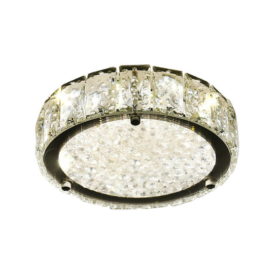 Modern Led Flush Lamp: Stainless-Steel Round/Square/Flower Ceiling Fixture With Clear Crystal Shade