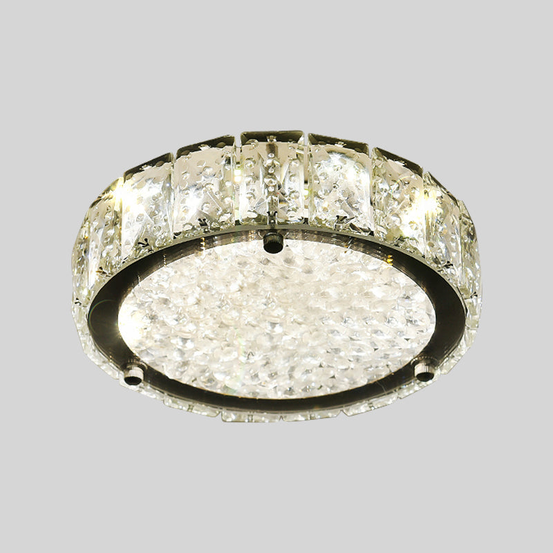 Modern Led Flush Lamp: Stainless-Steel Round/Square/Flower Ceiling Fixture With Clear Crystal Shade