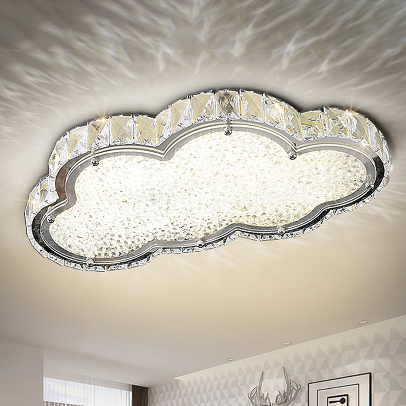 Modernist Crystal Block Cloud Ceiling Fixture Stainless-Steel Led Flush Mount - Warm/White Light