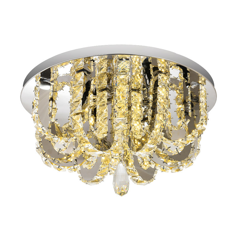 U-Shape Crystal Led Flush Mount Ceiling Light In Stainless-Steel - Simplicity At Its Finest