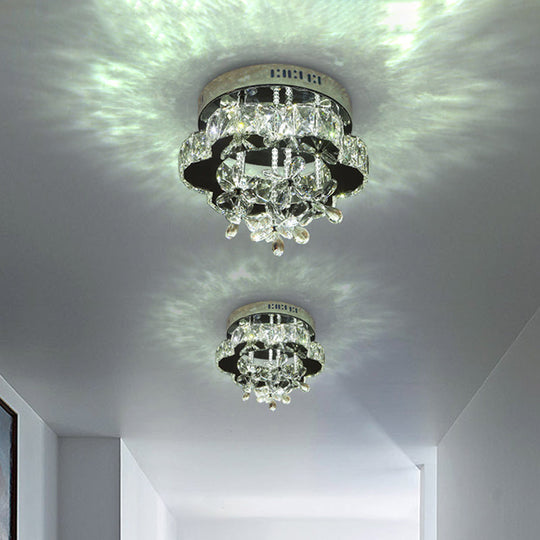 Modern Faceted Crystal Led Chrome Semi Flush Light - Blossom Ceiling Mounted Fixture 12/18 Width