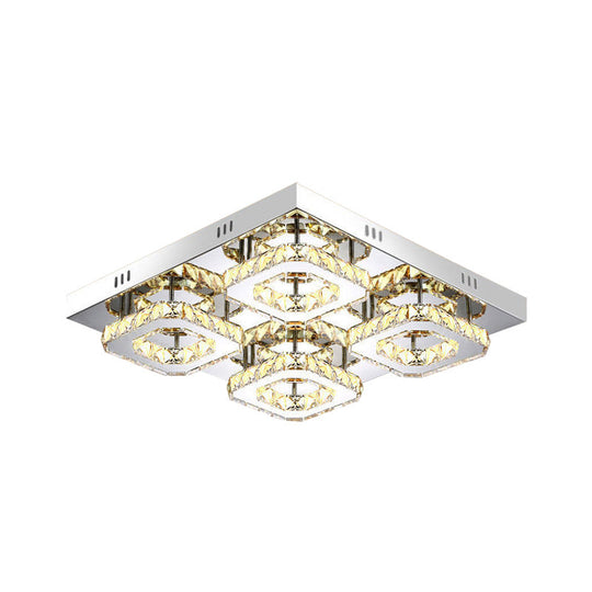 Modern Square Crystal Led Restaurant Ceiling Light Fixture - Chrome