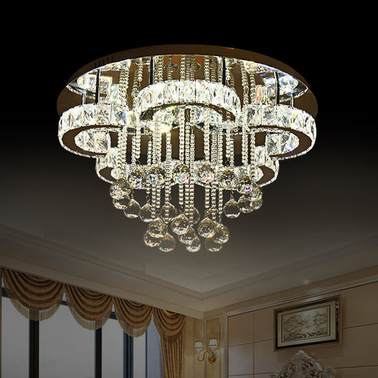 Crystal Flower Ceiling LED Semi Flush Mount with Chrome Droplet Accent