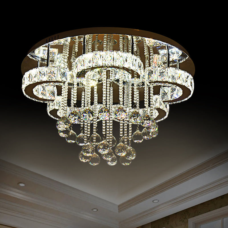 Crystal Flower Ceiling LED Semi Flush Mount with Chrome Droplet Accent