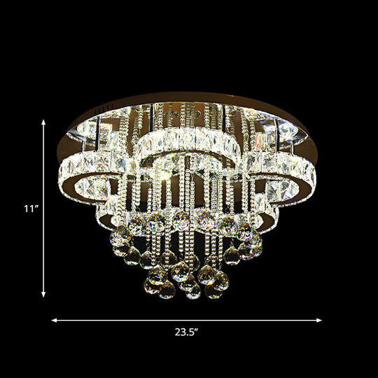 Crystal Flower Ceiling LED Semi Flush Mount with Chrome Droplet Accent