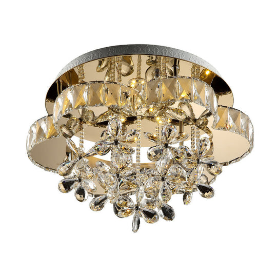 Chrome Blossom Modernist LED Semi Flush Ceiling Lamp with Crystal Shade